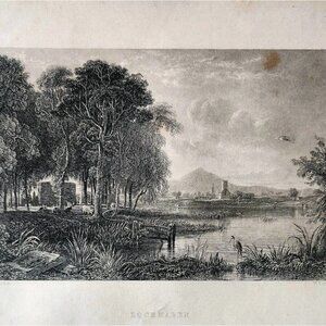 1844 Lochmaben Swamp Landscape Engraving Victorian Scotland Birds Church DWSS18